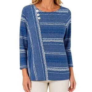 NEW NWT Ali Miles Sz XS Blue White Wearable Art to Wear Blouse Shirt Top Artsy